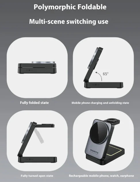 Foldable 3-in-1 Magnetic Wireless Charger