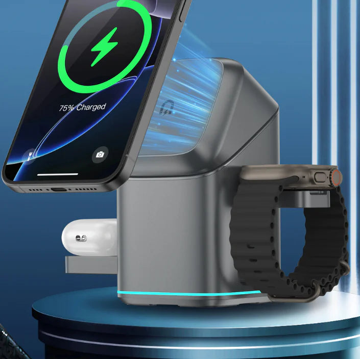 Magnetic 3-in-1 Wireless Charger with Rotating Stand