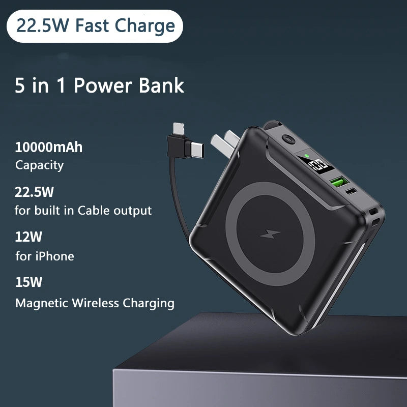 Magsafe Power Bank Fast Charge with AC Adapter 10000mAh Powerbank Magnetic Wireless Charger for iPhone Samsung Mobile Phones