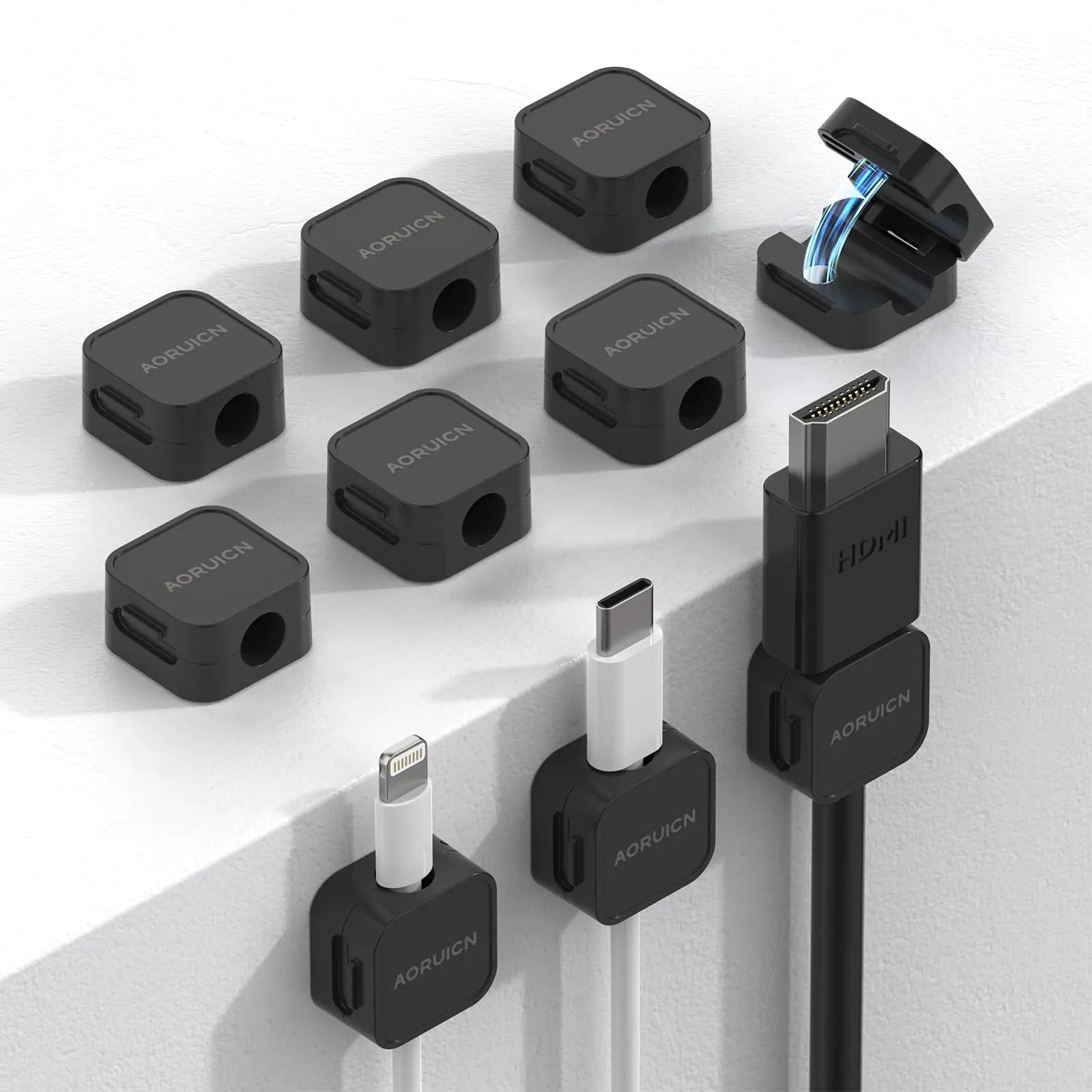 AORUICN 10 Pack Cord Organizer Magnetic Cable Management Clips Compact Desk Cable Holder Clips Nightstand Phone Charging Cord Holder Adhesive Wire Organizer for HomeOfficeCarKitchen