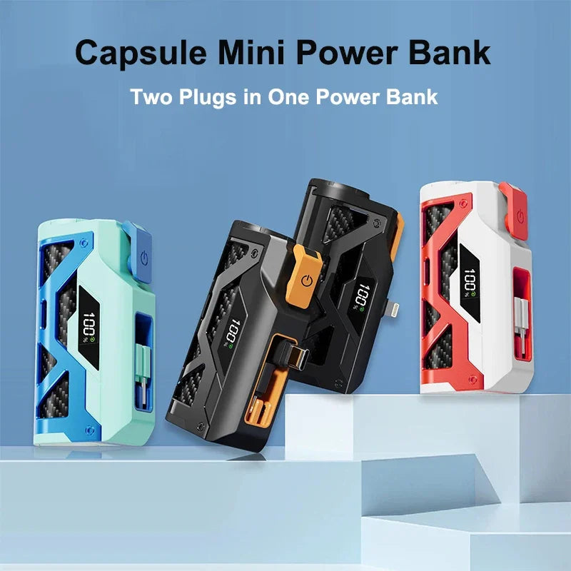 10000mAh Mini Capsule Power Bank Portable External Battery Dual Plug Fast Charging Powerbank For iPhone 16 Huawei Samsung Xiaomi