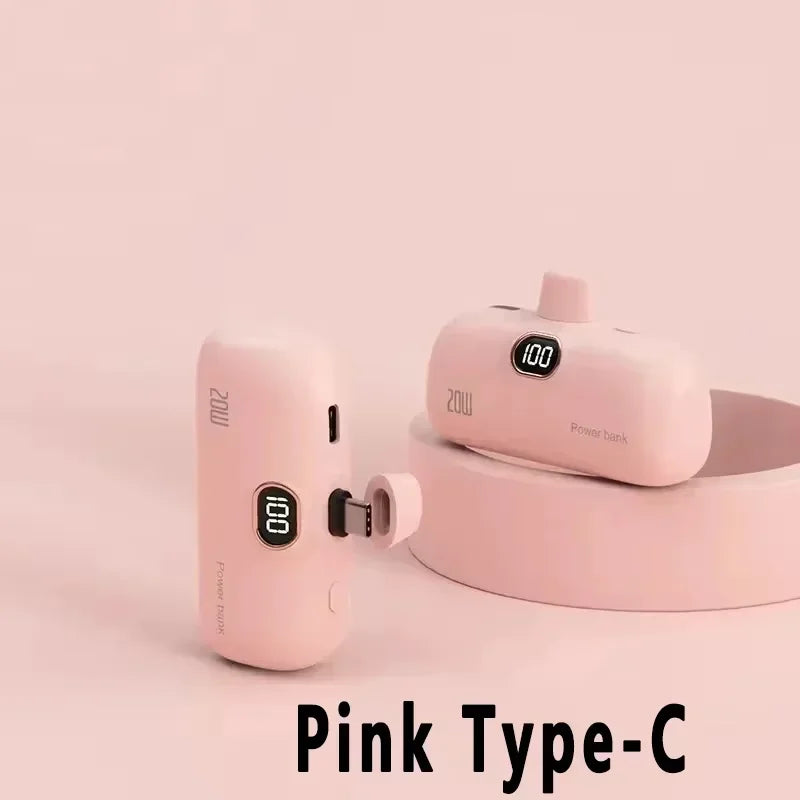 Portable Mobile Charger Mini Power Bank Built Cable Fast Charger Battery Capsule Power bank 10000/5000mAh For iPhone Type-C