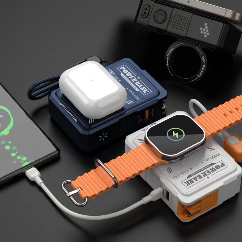 Three in one magnetic power bank PD fast charging with AC wall charging plug 10000mAh portable power bank