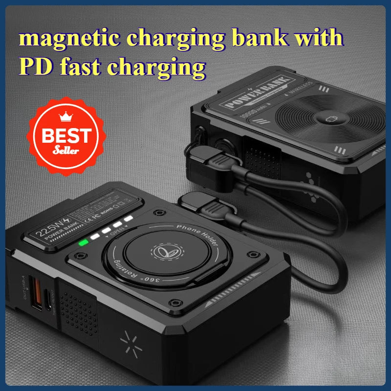 Three in one magnetic power bank PD fast charging with AC wall charging plug 10000mAh portable power bank