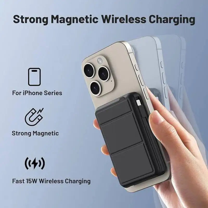 Magnetic Stand Power Bank: 3-in-1 Design, Built-in Cable, Fast Charging, Large Capacity, Ultra-Thin & Easy to Carry