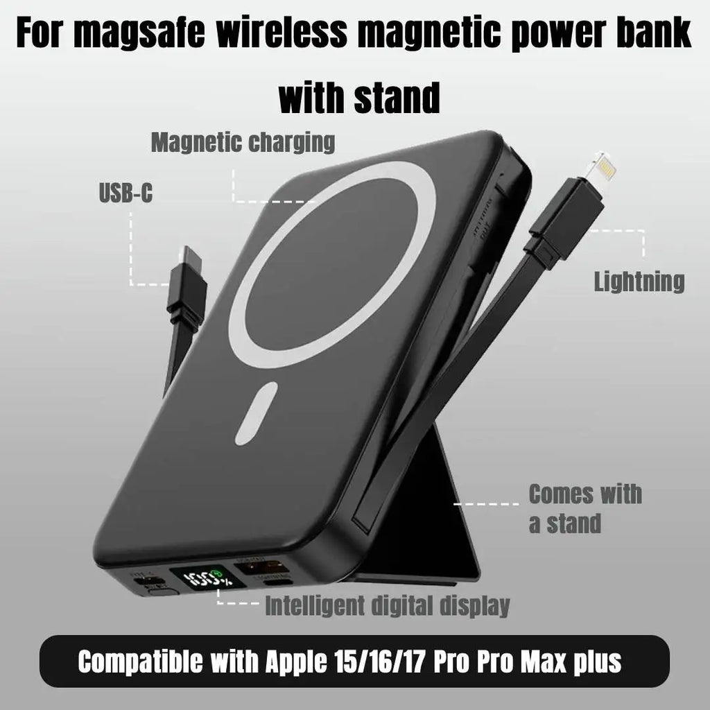 Magnetic Stand Power Bank: 3-in-1 Design, Built-in Cable, Fast Charging, Large Capacity, Ultra-Thin & Easy to Carry