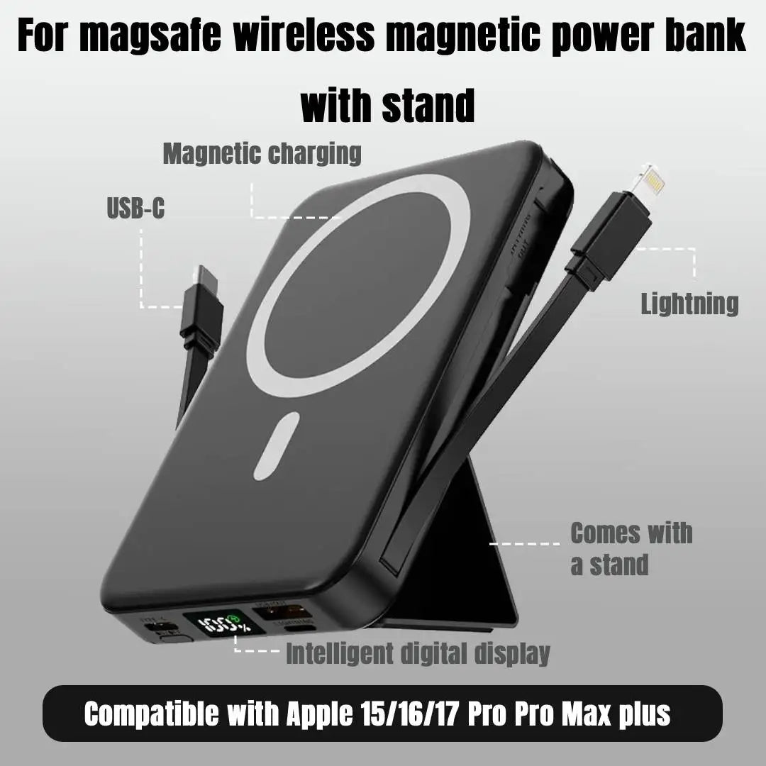 Magnetic Stand Power Bank: 3-in-1 Design, Built-in Cable, Fast Charging, Large Capacity, Ultra-Thin & Easy to Carry