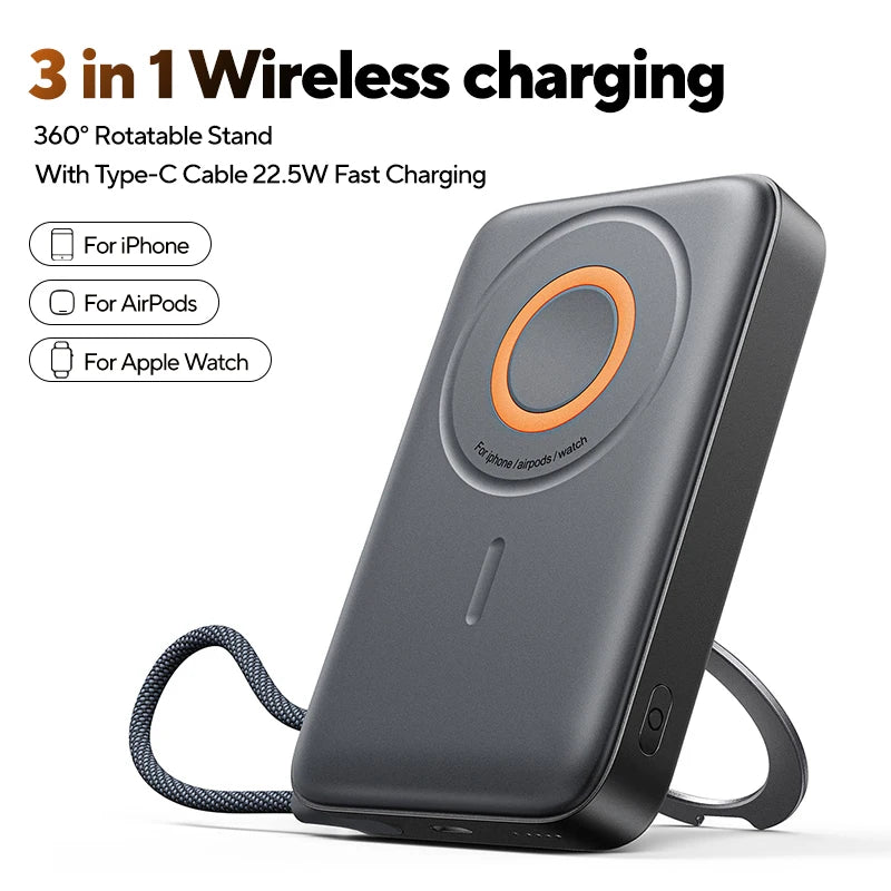 3 in 1 Magnetic Power Bank 22.5W Fast Charging Power Bank 10000mAh Wireless Portable Charger For iPhone 12-16 For AirPods Watch