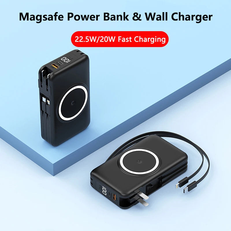 20000mAh Magsafe Power Bank Travel Wall Charger Magnetic Wireless 22.5W Fast Charger For iPhone 16 15 Xiaomi Samsung Powerbank