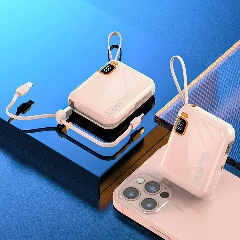 50000mah Portable Power Bank PD100W Detachable USB to TYPE C Cable Two-way Fast Charger Mini Powerbank for iPhone Xiaomi Samsung