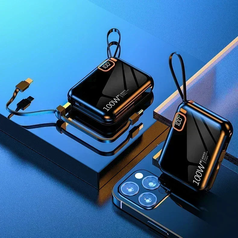 50000mah Portable Power Bank PD100W Detachable USB to TYPE C Cable Two-way Fast Charger Mini Powerbank for iPhone Xiaomi Samsung