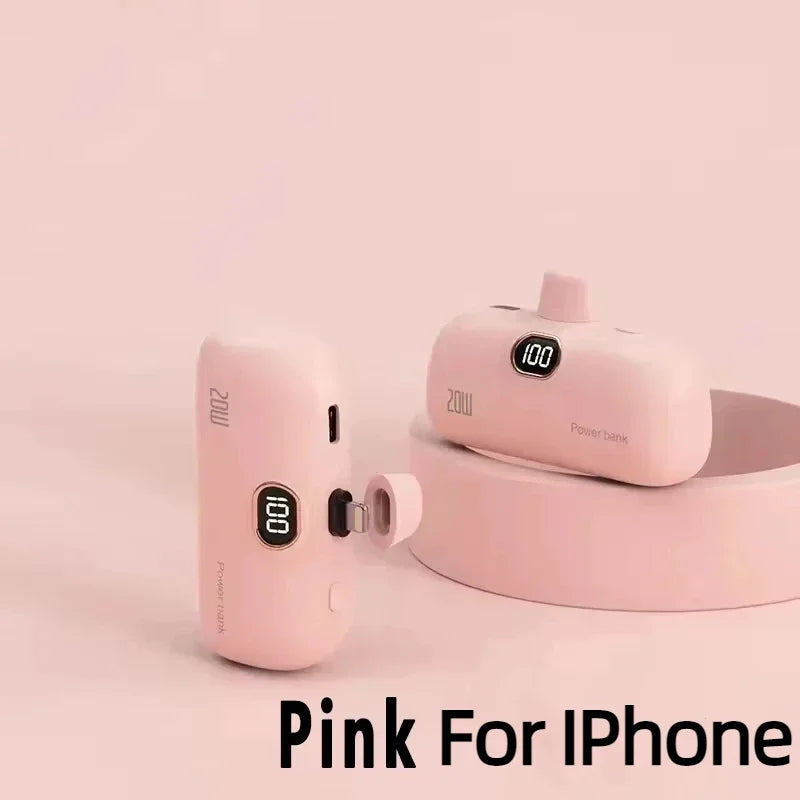 Portable Mobile Charger Mini Power Bank Built Cable Fast Charger Battery Capsule Power bank 10000/5000mAh For iPhone Type-C