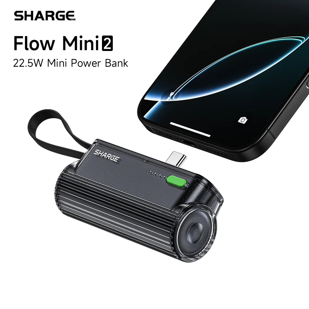 SHARGE Flow Mini 2 Portable Charger 22.5W Max Fast Charging 5000mAh Power Bank Mini Battery Pack for Android iPhone16/15 Series