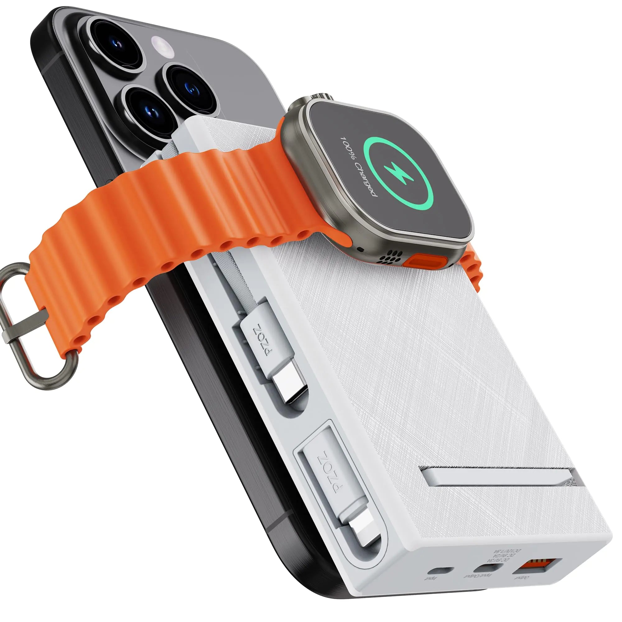 pzoz 10000mAh Portable Magnetic Wireless Magsafe Power Bank Powerbank Battery Pack Charger USB Type C PD Fast Charging Built in Cable Travel Compatible for Apple Watch iWatch iPhone 15/14/13/12