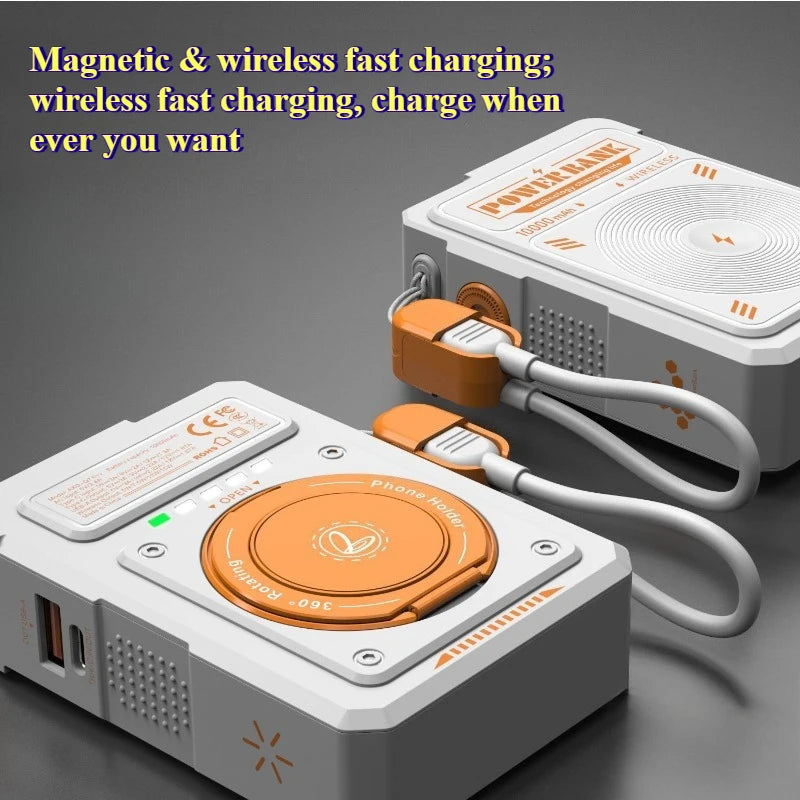 Three in one magnetic power bank PD fast charging with AC wall charging plug 10000mAh portable power bank