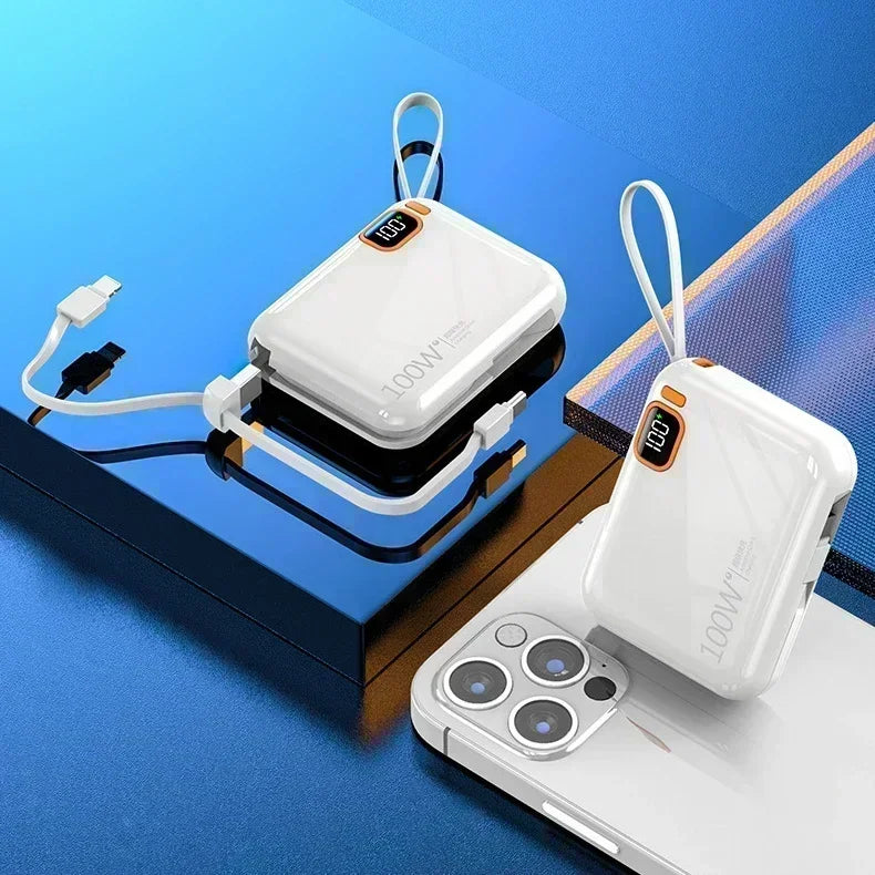 50000mah Portable Power Bank PD100W Detachable USB to TYPE C Cable Two-way Fast Charger Mini Powerbank for iPhone Xiaomi Samsung