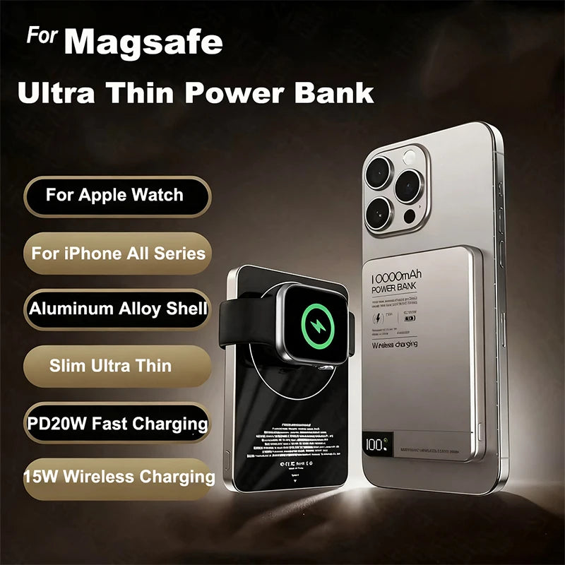 10000mAh Magnetic Qi Wireless Charger Power Bank PD20W Fast Charging Powerbank For Magsafe iPhone 17 16 iWatch Portable Charger