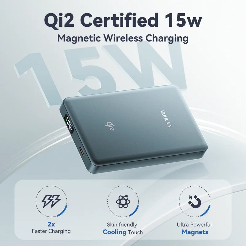 KUULAA Qi2 Magnetic Power Bank 10000mAh Portable Charger PowerBank for Magsafe 15W Wireless Fast Charging for iPhone 16 Pro Max