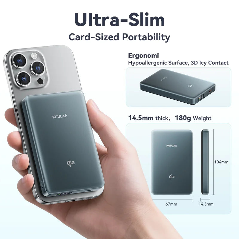 KUULAA Qi2 Magnetic Power Bank 10000mAh Portable Charger PowerBank for Magsafe 15W Wireless Fast Charging for iPhone 16 Pro Max