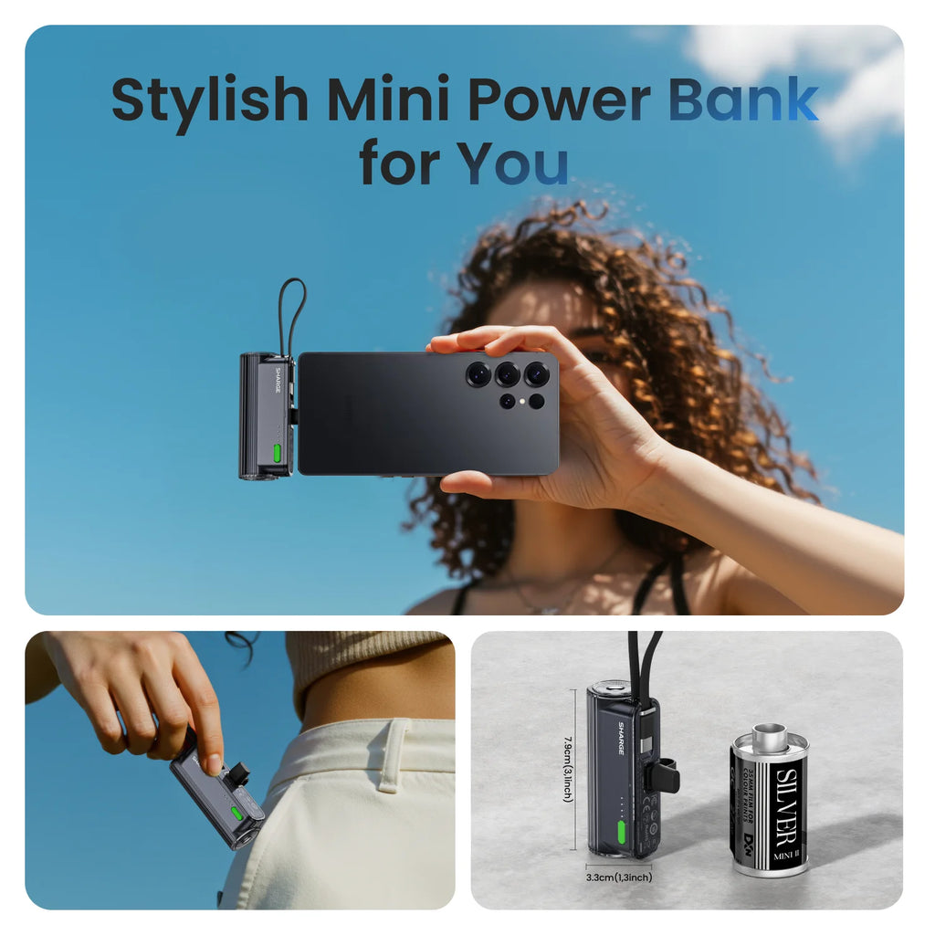 SHARGE Flow Mini 2 Portable Charger 22.5W Max Fast Charging 5000mAh Power Bank Mini Battery Pack for Android iPhone16/15 Series