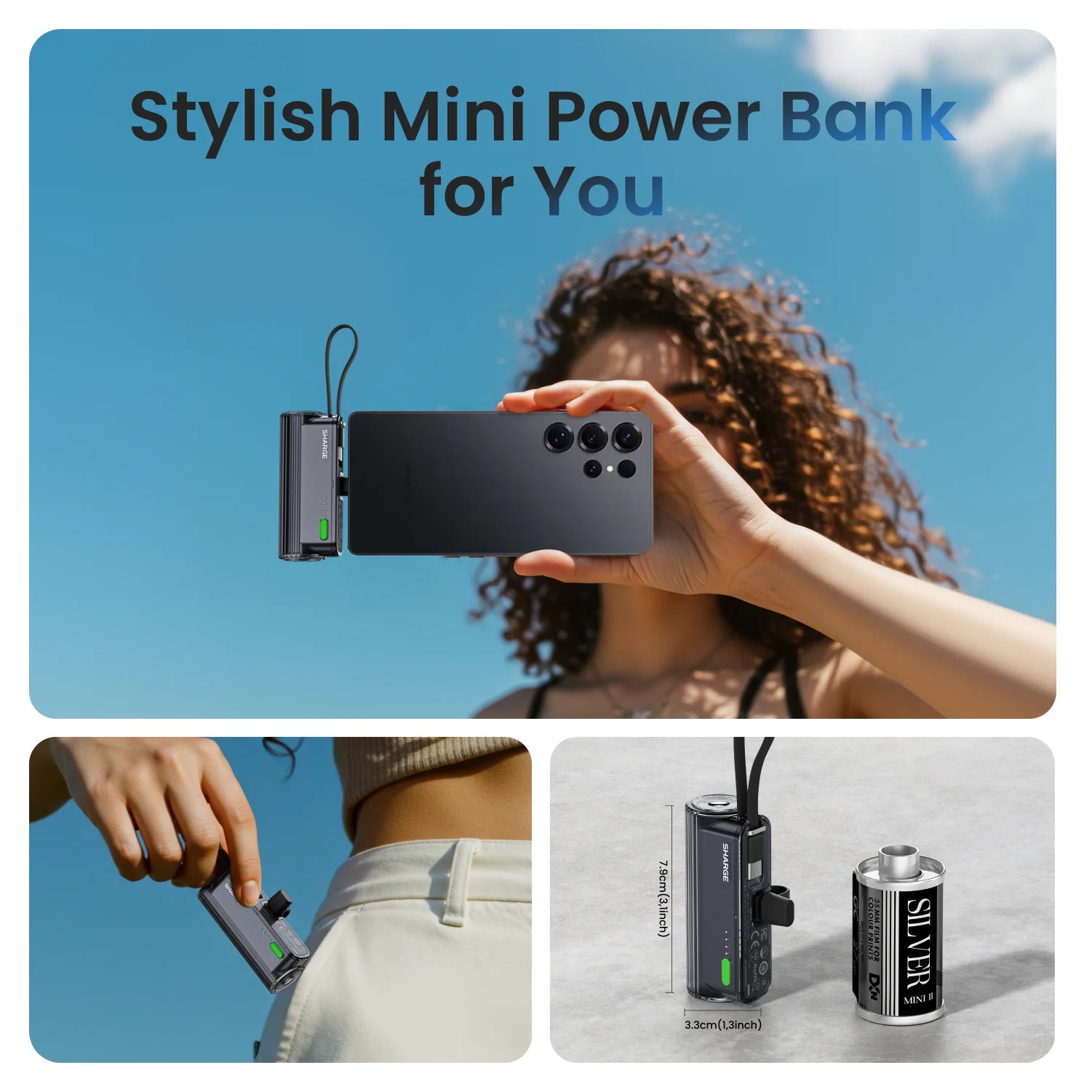 SHARGE Flow Mini 2 Portable Charger 22.5W Max Fast Charging 5000mAh Power Bank Mini Battery Pack for Android iPhone16/15 Series