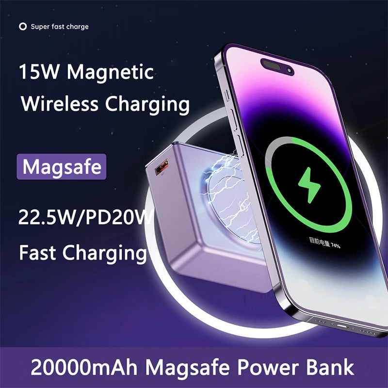 20000mAh Magsafe Power Bank Touch Screen Magnetic Wireless 22.5W Fast Charger For iPhone 16 Macbook Samsung S25 Xiaomi Powerbank