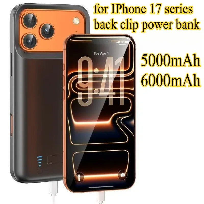 5000mAh 6000mAh Suitable for IPhone 17 Series Back Clip Power Bank Holder Design Phone Case Large Capacity Mobile Power Bank