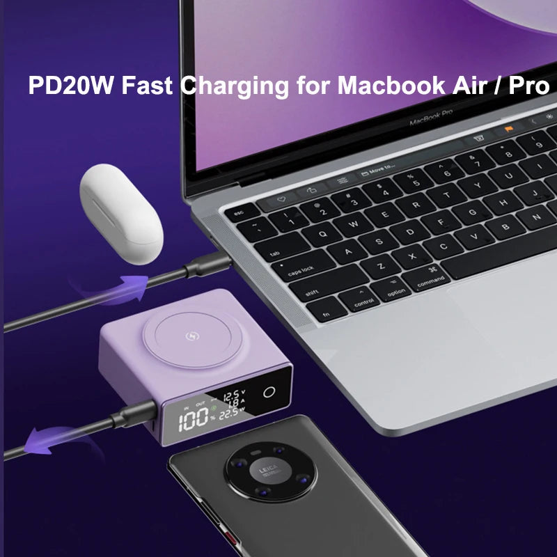 20000mAh Magsafe Power Bank Touch Screen Magnetic Wireless 22.5W Fast Charger For iPhone 16 Macbook Samsung S25 Xiaomi Powerbank