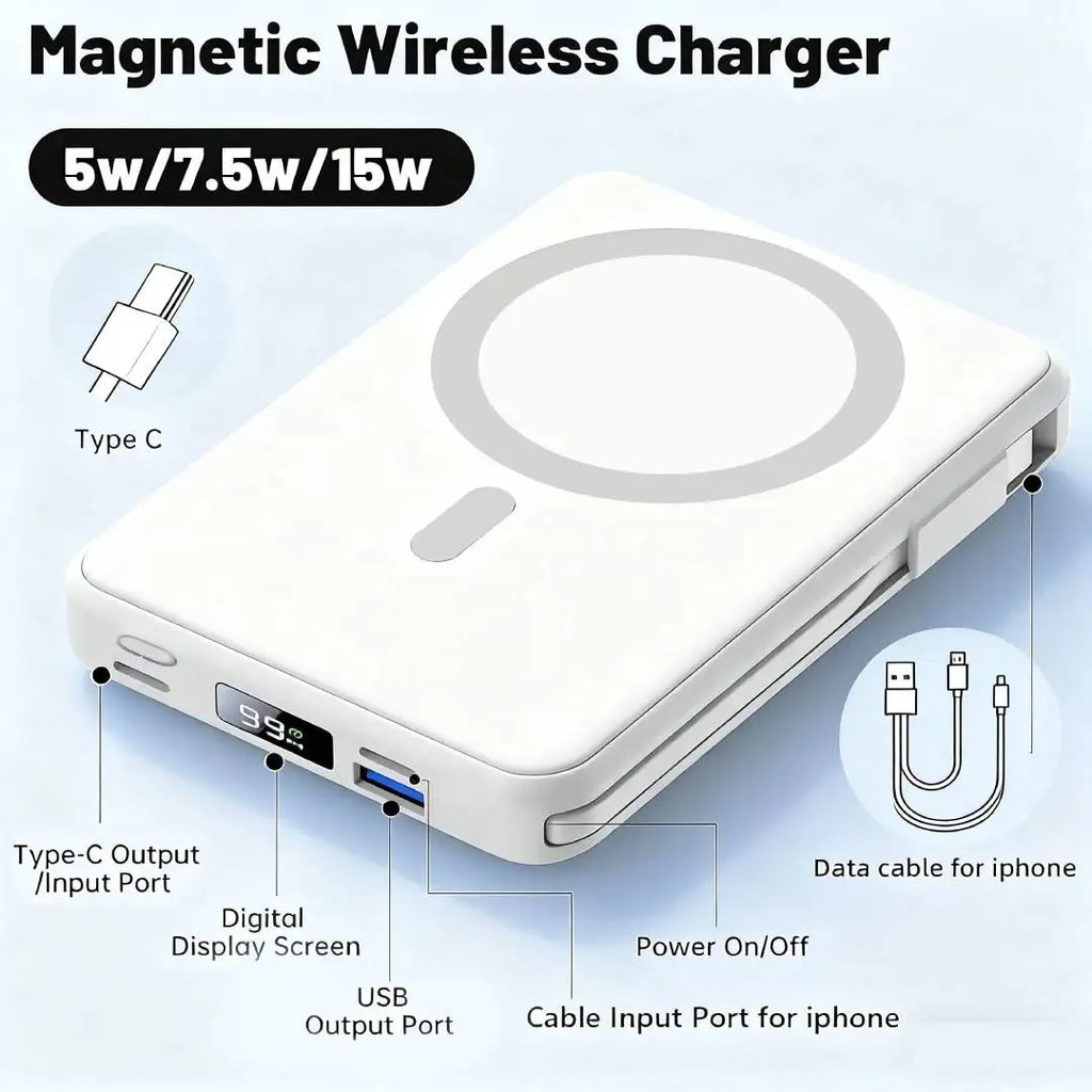 Magnetic Stand Power Bank: 3-in-1 Design, Built-in Cable, Fast Charging, Large Capacity, Ultra-Thin & Easy to Carry