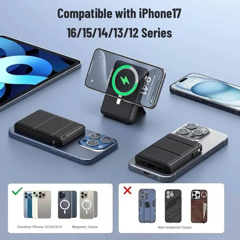 Magnetic Stand Power Bank: 3-in-1 Design, Built-in Cable, Fast Charging, Large Capacity, Ultra-Thin & Easy to Carry