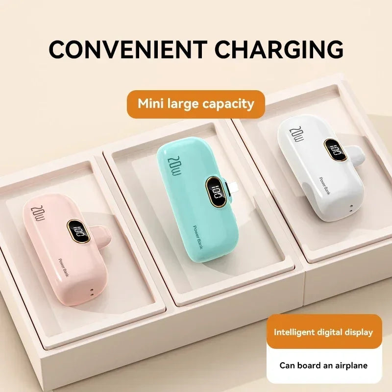 Portable Mobile Charger Mini Power Bank Built Cable Fast Charger Battery Capsule Power bank 10000/5000mAh For iPhone Type-C
