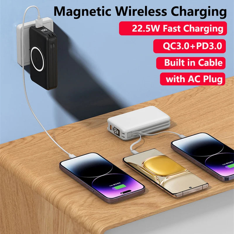 20000mAh Magsafe Power Bank Travel Wall Charger Magnetic Wireless 22.5W Fast Charger For iPhone 16 15 Xiaomi Samsung Powerbank