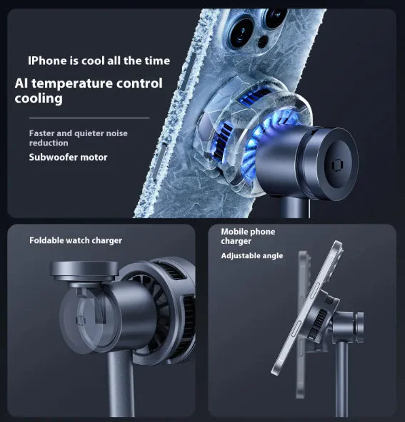 3-in-1 Magnetic Fast Charging Desktop Stand with Semiconductor Cooling, 15W Wireless, Foldable